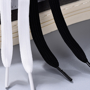 Lacets plats <span class=keywords><strong>de</strong></span> 10mm pour baskets en tissu, lacets <span class=keywords><strong>de</strong></span> chaussures blancs et noirs pour enfants et adultes, chaussures souples - Product Image 1