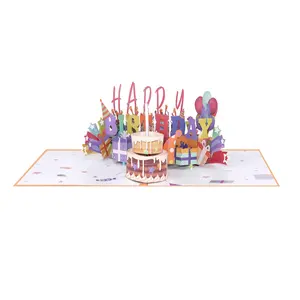 Winpsheng Custom Blowable Candle Light Up Happy Birthday Pop Up Greeting Cards Sound Cards With Music