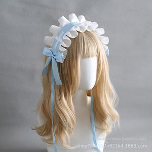 Accessoire de cheveux multi-usage en dentelle Lolita pour femme, style subculture japonaise noir et blanc, avec nœud papillon bleu, pour Comic-Con et tenue de femme de chambre - Product Image 3