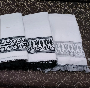 Pañuelo Turbante Africano Emma Sudanés Árabe, Liso con Bordado, de Tela de Voile Peinado Blanco, Tejido Antipelusas, para Vestido - Product Image 1