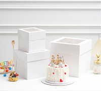 Boîtes à gâteaux en carton ondulé pliables et recyclables, classiques, blanches, carrées, en vente chaude, différentes tailles pour gâteaux de 8 à 12 pouces, fenêtres transparentes
