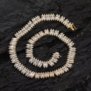 New 12mm Zircon Tennis <b>Chain</b>, Hip-hop Men's Stacked and Spliced Zircon <b>Chain</b>. Tanjing Fashion Lijing Necklace - Product Image 3