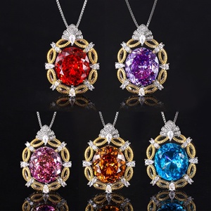 Collier pendentif floral rétro en cuivre plaqué or brossé, éco-responsable, avec zircon coloré 18*20mm, pour femme - Product Image 5