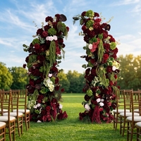 Arche de fleurs artificielles en soie bordeaux, arrangement floral mixte d'hortensias rouges et d'orchidées, fausse composition florale durable de haute qualité pour mariage