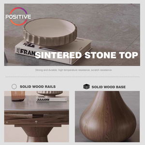 Mesa de comedor redonda de madera maciza de estilo Medieval, mesa de comedor plegable telescópica de piedra sinterizada redonda Vintage para el hogar, - Product Image 3