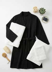 Accappatoio Premium in Mussola di Cotone a 4 Strati Nero 100% Cotone Traspirante Morbido Unisex Leggero ad Asciugatura Rapida per Uomo - Product Image 2