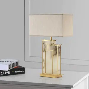 Lampu meja kain dasar marmer alami desain Modern Oriental lampu baca lampu meja kain hangat