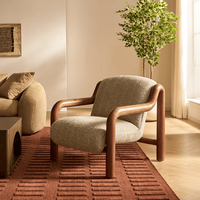Fauteuil moderne confortable en tissu doux, fauteuil lounge en bois massif, fauteuil de salon, fauteuil de détente