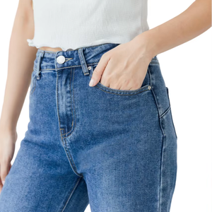 Manufacturers Custom Breathable Loose Fit Casual Summer <b>Stretch</b> Basic Straight Denim <b>Jeans</b> Fashion <b>Women</b> Streetwear - Product Image 1