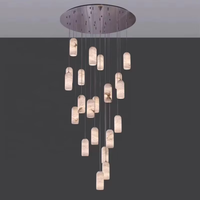 Lustre LED en marbre d'albâtre, luminaire suspendu de luxe pour villa, hôtel, décoration de chambre, bar, design rond en cristal avec télécommande