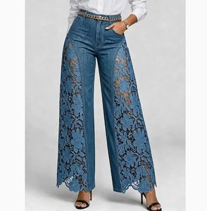 <span class=keywords><strong>Pantaloni</strong></span> a <span class=keywords><strong>Vita</strong></span> <span class=keywords><strong>Alta</strong></span> e Gamba Larga per <span class=keywords><strong>Donna</strong></span>, Moda Primavera-Estate 2026, Jeans in Denim con Pizzo - Product Image 6