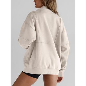 <b>Women's</b> <b>Half</b> <b>Zip</b> <b>Sweatshirt</b> Fleece Stand Collar Long Sleeve Oversized Pullover With Pockets - Product Image 4