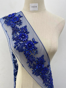 <strong>Crystal</strong> Flat Back Stretch Embroidered Patch with Sequin Floral Applique Rhinestone <strong>Beads</strong> for Corset Bodice Sew-On Fabric Trims - Product Image 1