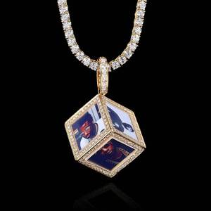 Pendentif Hip Hop Cube Photo Memory en Argent 925 Plaqué Or Véritable, Sertissage à Griffes, Moissanite, Bijoux Fins Personnalisés Bling Iced Out - Product Image 5
