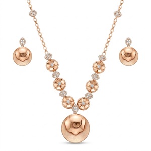 Collier avec pendentif floral en argent 925 plaqué or rose italien, ensemble avec boucles d'oreilles assorties, bijoux de créateur pour femmes - Product Image 1