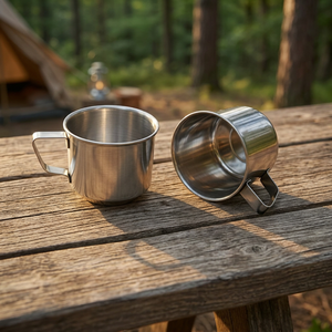 Stainless Steel Cylinder Mug With Handle Camping Drinkware Minimalist Design 250mL <b>Reusable</b> Metal <b>Cup</b> - Product Image 4