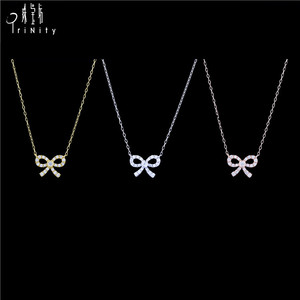 Nouveaux bijoux à la mode collier en or massif 18 carats collier en diamant naturel beaux colliers pendentif conception de nœud papillon pour les filles - Product Image 6