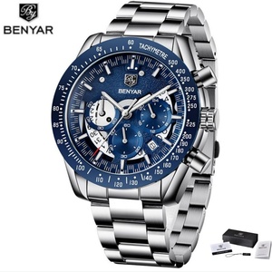 Montre de sport BENYAR 5120 pour homme, marque haut de gamme, noire, chronographe, acier inoxydable, étanche. - Product Image 1
