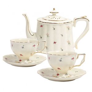 Cerchioni in oro dipinti a mano francese Cervelli da caffè in ceramica e <span class=keywords><strong>set</strong></span> da tè di <span class=keywords><strong>due</strong></span> tazze e piattini in porcellana teiera da caffè - Product Image 1