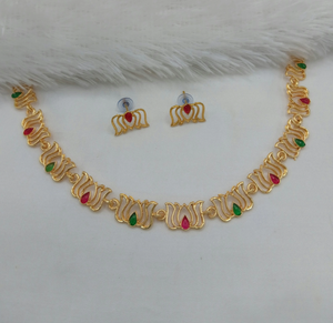 Conjunto de collar simple de diseñador de loto de cantidad a granel con conjunto de collar de moda chapado en oro multicolor para mujeres y niñas - Product Image 1