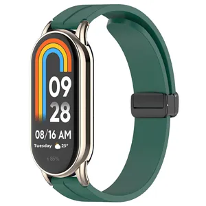 <span class=keywords><strong>Mi</strong></span> <span class=keywords><strong>Band</strong></span> 10 tali silikon 12mm, gesper lipat desain mewah kompatibel generasi 9/8 NFC warna Solid magnetik - Product Image 2