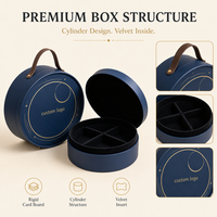 Boîte cadeau cylindrique écologique Gotop avec poignée en cuir et intérieur en velours noir, compartiments moulés sur mesure