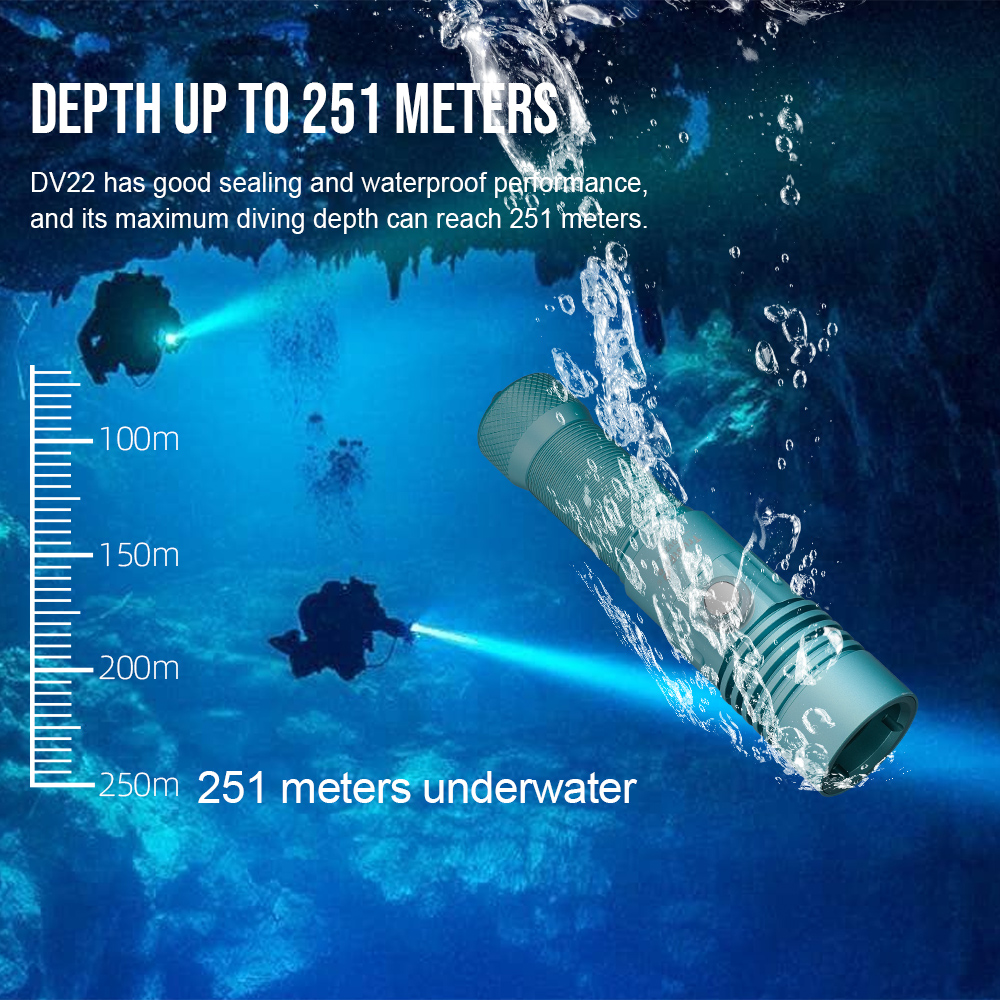 For DV22 2000 Lumens IP68 Aluminum Alloy LED Diving Flashlight Underwater 117m Beam Distance 21700 Rechargeable For DV22 2000 Lumens IP68 Aluminum Alloy LED Diving Flashlight Underwater 117m Beam Distance 21700 Rechargeable