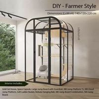Grande cage pour chat DIY, villa pour chat, niche pour chat en bois massif avec verre panoramique, cage pour chat avec verre panoramique