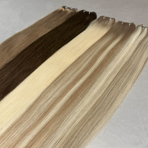 <b>Top</b> Grade Raw Virgin Slavic Human Hair Weft Double Drawn European Weft Hair Extensions Wholesale Bayalage Color Silk Straight - Product Image 3