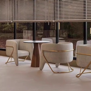 Modern Round <b>Sofa</b> Chair Set With <b>Gold</b> Frame For Office Reception And Waiting Area C269 - Product Image 2