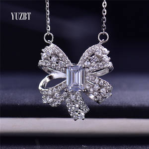 Collier pendentif en moissanite de forme nœud papillon, en argent 925, <span class=keywords><strong>original</strong></span>, total 1 carat, taille émeraude, testé, couleur D, bijoux en pierres précieuses - Product Image 1