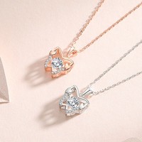 Collier en Moissanite avec Pendentif Papillon Rond CZ de 5 mm pour Femme, en Argent Sterling 925 Couleur Or Blanc, En Stock, Vente en Gros de Bijoux