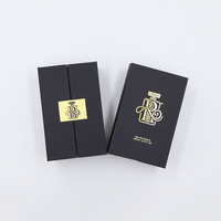 Boîtes d'emballage de parfum en carton noir personnalisées de luxe, rigides, avec dorure à chaud et doublure en éponge, boîte cadeau à double porte magnétique