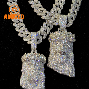 Testeur de diamant personnalisé bijoux de luxe 3D personnalisé argent 925 or blanc glacé VVS Moissanite Jésus pendentif - Product Image 1