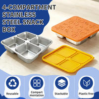 Boîte alimentaire réutilisable en acier inoxydable 304 avec silicone, 4 compartiments pour collations et fruits, pour la préparation des repas des adultes et des enfants