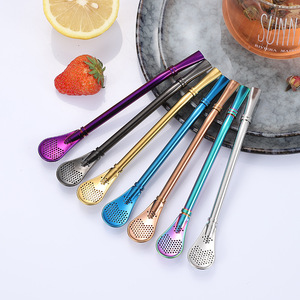 Pajitas <span class=keywords><strong>de</strong></span> Acero Inoxidable <span class=keywords><strong>de</strong></span> Grado Alimenticio, Ecológicas, Reutilizables y Portátiles para <span class=keywords><strong>Mate</strong></span>, Bombilla, Accesorios <span class=keywords><strong>de</strong></span> Bar, 155 mm, Multicolor - Product Image 4