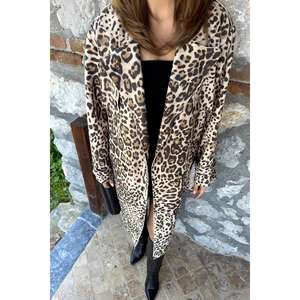 Abrigo Largo para Mujer con Estampado de Leopardo, Cortavientos, Informal, Tejido en Fibra de Poliéster - Product Image 3