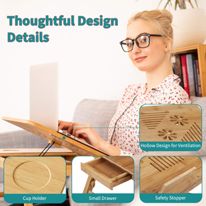 <span class=keywords><strong>Table</strong></span> pliante pour ordinateur portable en bambou, plateau de lit avec pieds pliables, <span class=keywords><strong>table</strong></span> de petit-déjeuner multifonctionnelle avec porte-gobelet - Product Image 3