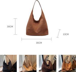 PU Leather <b>Handbag</b> Faux Suede Tote Bag with Pouch, Hobo <b>Slouch</b> Bag, Women's Shoulder Bags Retro Ladies Hobos Bags for Travel - Product Image 2