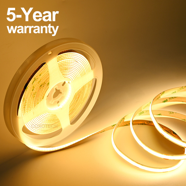 5-Year Warranty Cob Led Strip White 16ft Cuttable High Quality Wifi 5 Meters Remote Control Usb Wardrobe Cob Led Strip Light