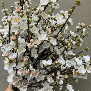 O-206 Hochzeits dekor 4 Zweige DIY künstliche weiße Kirschblüten zweige mit Blatt Real Touch Faux Latex Kirschblüten blume
