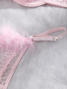 Toptan Yetişkin Tatlı Şirin Şeffaf Peluş Sütyen ve Tanga İç Çamaşırı Seti Bayanlar Sıcak Pembe Seksi Dantel İç Çamaşırı Seti Kadınlar - Product Image 5