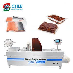 Máquina Automática de Envasado al Vacío para Salmón con Fecha, Máquina de Envasado al Vacío Termoformadora Continua con Película Estirable Pequeña - Product Image 1