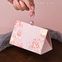 Boîte à bonbons de mariage rouge rose Tulip Printing avec poignée en perle