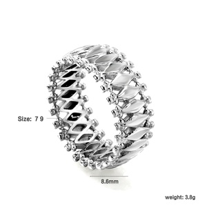 Anillos de Zirconia Gruesos con Grabado en Relieve, Chapados en Oro de 18K, de Acero Inoxidable, con Perlas, Geométricos, de Moda, Personalizados, al por Mayor - Product Image 2