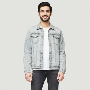 Custom Embroidered Logo Vintage Autumn Cotton Spandex Slim Fit Bomber <b>Denim</b> Coats <b>Men</b> Jean <b>Jackets</b> - Product Image 1