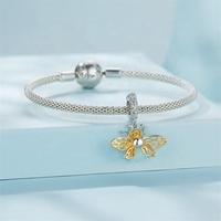 Abeille personnalisée en gros de luxe pierre de lune bracelet à bricoler soi-même breloque Animal rempli d'or 3d en argent Sterling bijoux fins pendentifs breloques