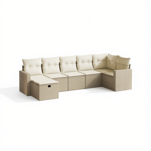 Beige Poly Rattan Sectional <b>Garden</b> <b>Sofa</b> Set With Cushion Outdoor Furniture - Product Image 1