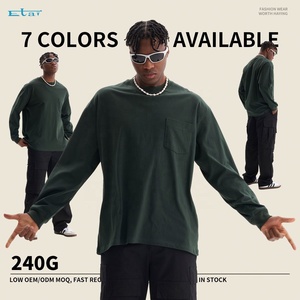 Gran oferta, camiseta gráfica en blanco personalizada, Camiseta de algodón de 240g, camiseta de gran tamaño personalizada Unisex para hombre, camisetas de manga larga en blanco de peso pesado - Product Image 3