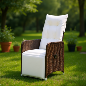 Sedia da Giardino Reclinabile in Rattan PE Marrone con Telaio in Acciaio Verniciato a Polvere, Reclinazione Manuale, Seduta per Esterni - Product Image 2